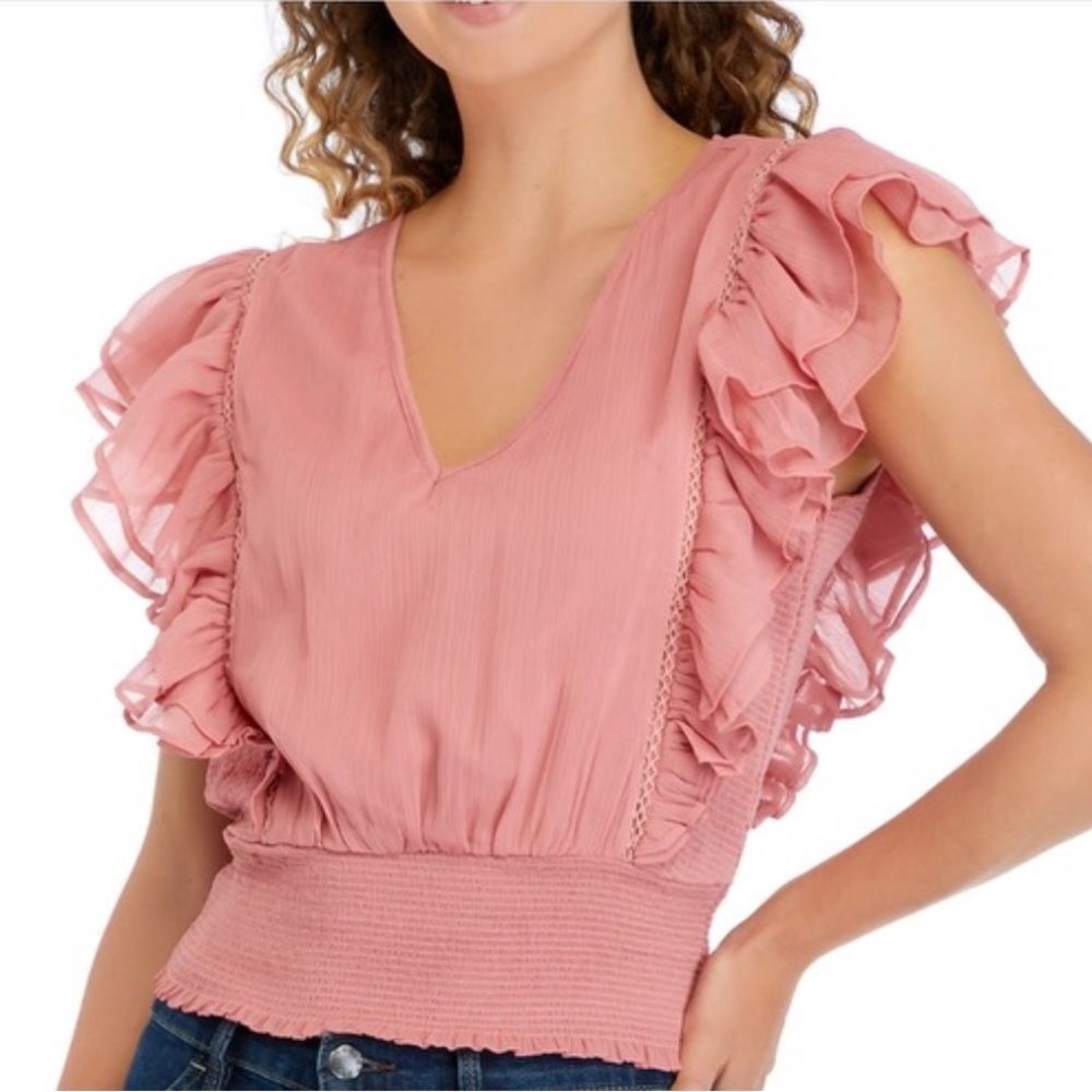 NWT Buffalo by David Bitton Dusty Rose Cropped Ciara Ruffle Top Size XL